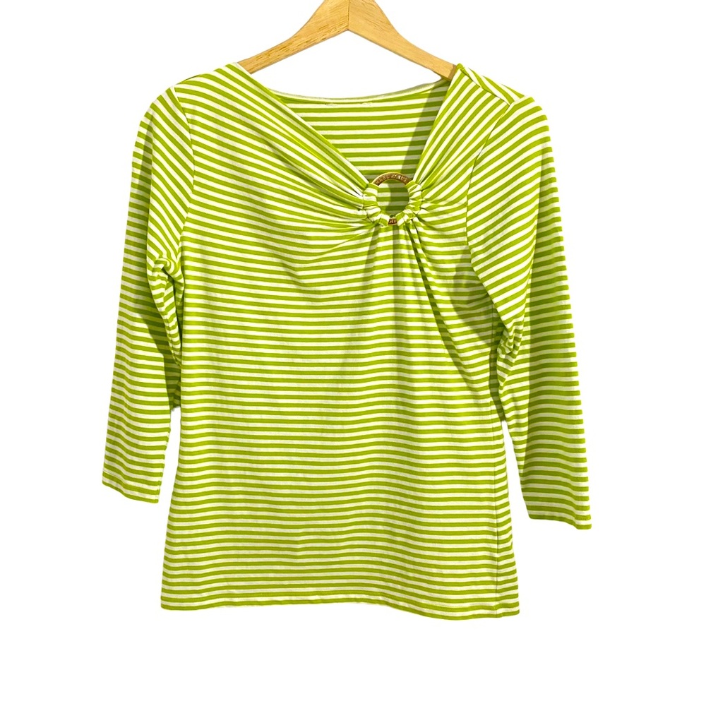 Michael Michael Kors Small Green White Stripe Asymmetric Metal Ring Top